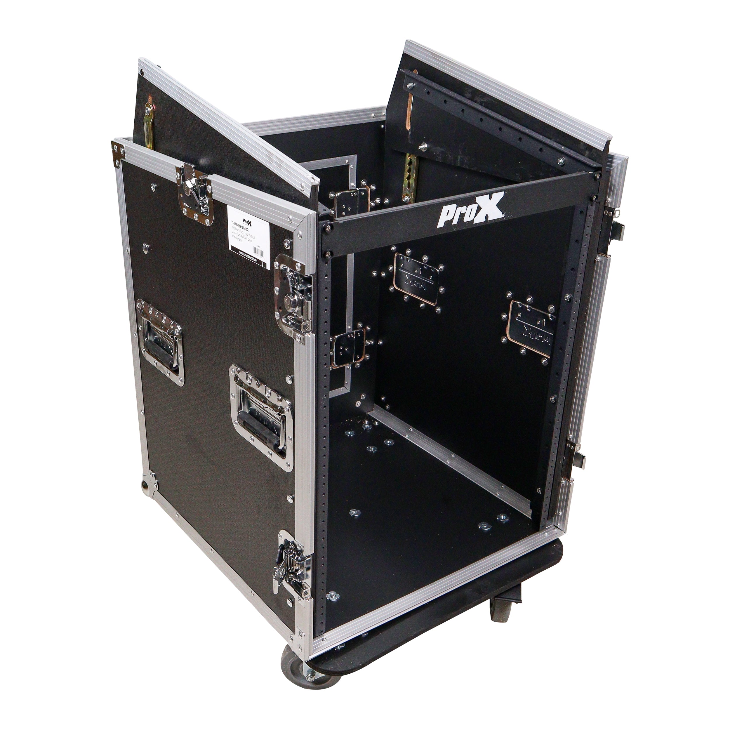 ProX 14U Vertical Rack Mount Flight Case with 10U Top for Mixer Combo Amp Rack with Caster Wheels