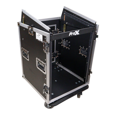 ProX 14U Vertical Rack Mount Flight Case with 10U Top for Mixer Combo Amp Rack with Caster Wheels