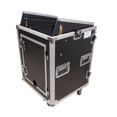 ProX 14U Vertical Rack Mount Flight Case with 10U Top for Mixer Combo Amp Rack with Caster Wheels