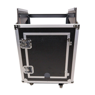 ProX 14U Vertical Rack Mount Flight Case with 10U Top for Mixer Combo Amp Rack with Caster Wheels