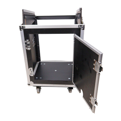 ProX 14U Vertical Rack Mount Flight Case with 10U Top for Mixer Combo Amp Rack with Caster Wheels