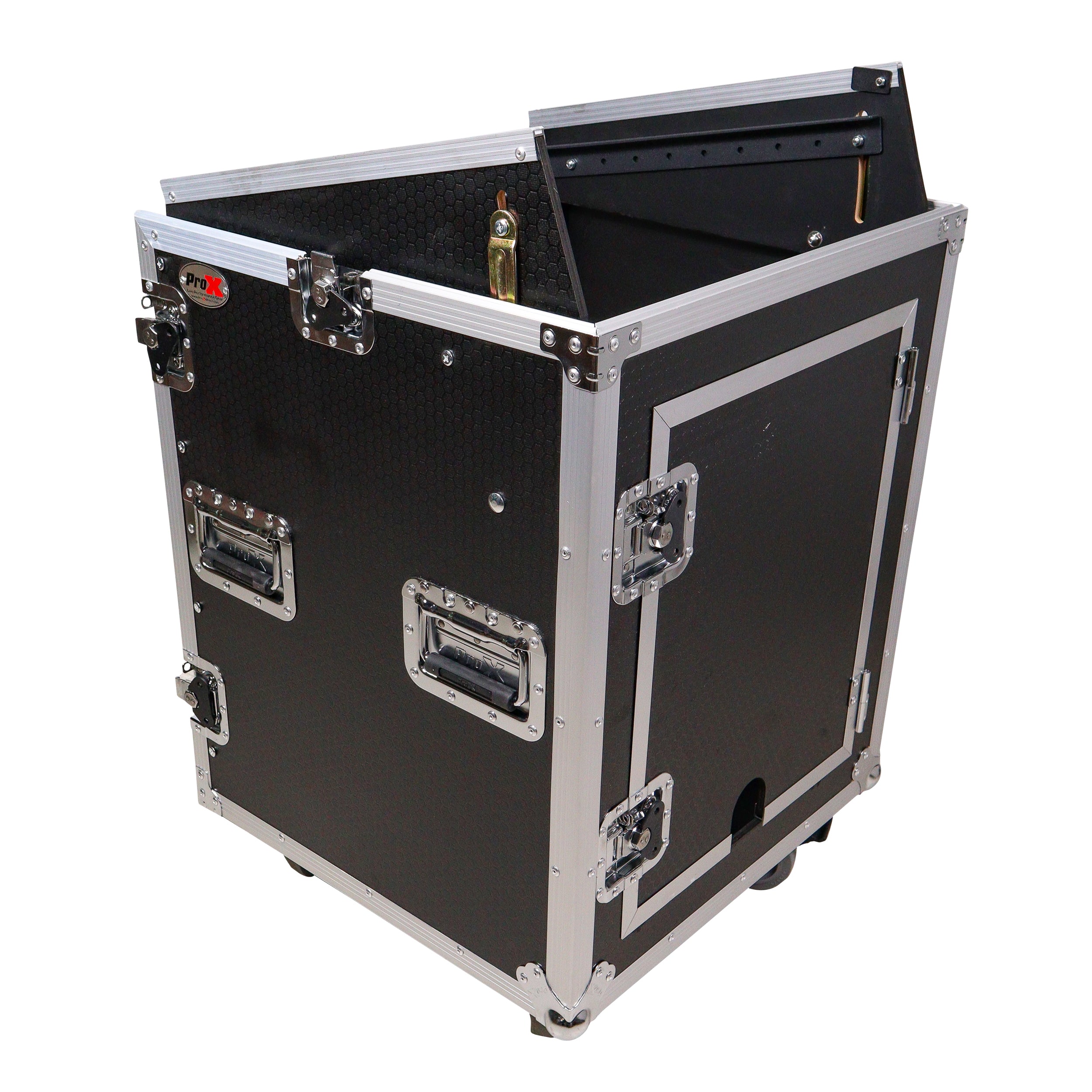 ProX 14U Vertical Rack Mount Flight Case with 10U Top for Mixer Combo Amp Rack with Caster Wheels
