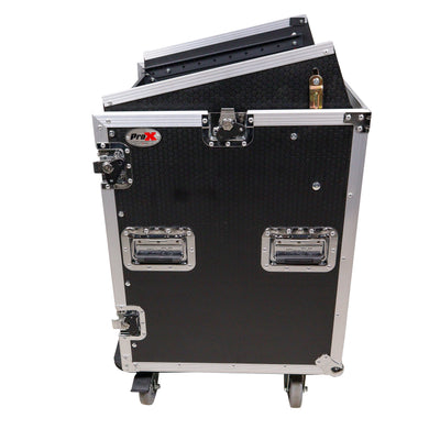 ProX 14U Vertical Rack Mount Flight Case with 10U Top for Mixer Combo Amp Rack with Caster Wheels