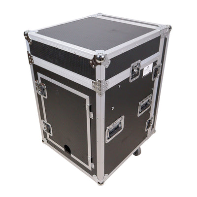 ProX 14U Vertical Rack Mount Flight Case with 10U Top for Mixer Combo Amp Rack with Caster Wheels