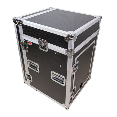 ProX 14U Vertical Rack Mount Flight Case with 10U Top for Mixer Combo Amp Rack with Caster Wheels