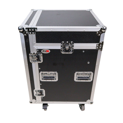ProX 14U Vertical Rack Mount Flight Case with 10U Top for Mixer Combo Amp Rack with Caster Wheels