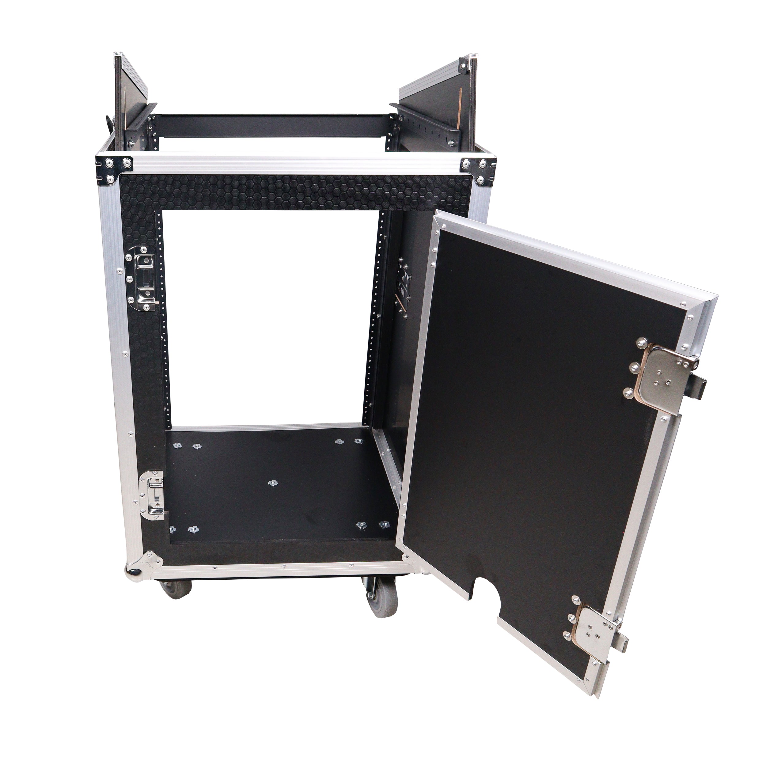 ProX 16U Vertical Rack Mount Flight Case with 10U Top for Mixer Combo Amp Rack with Laptop Shelf and Caster Wheels