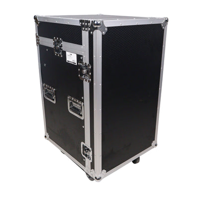 ProX 16U Vertical Rack Mount Flight Case with 10U Top for Mixer Combo Amp Rack with Laptop Shelf and Caster Wheels