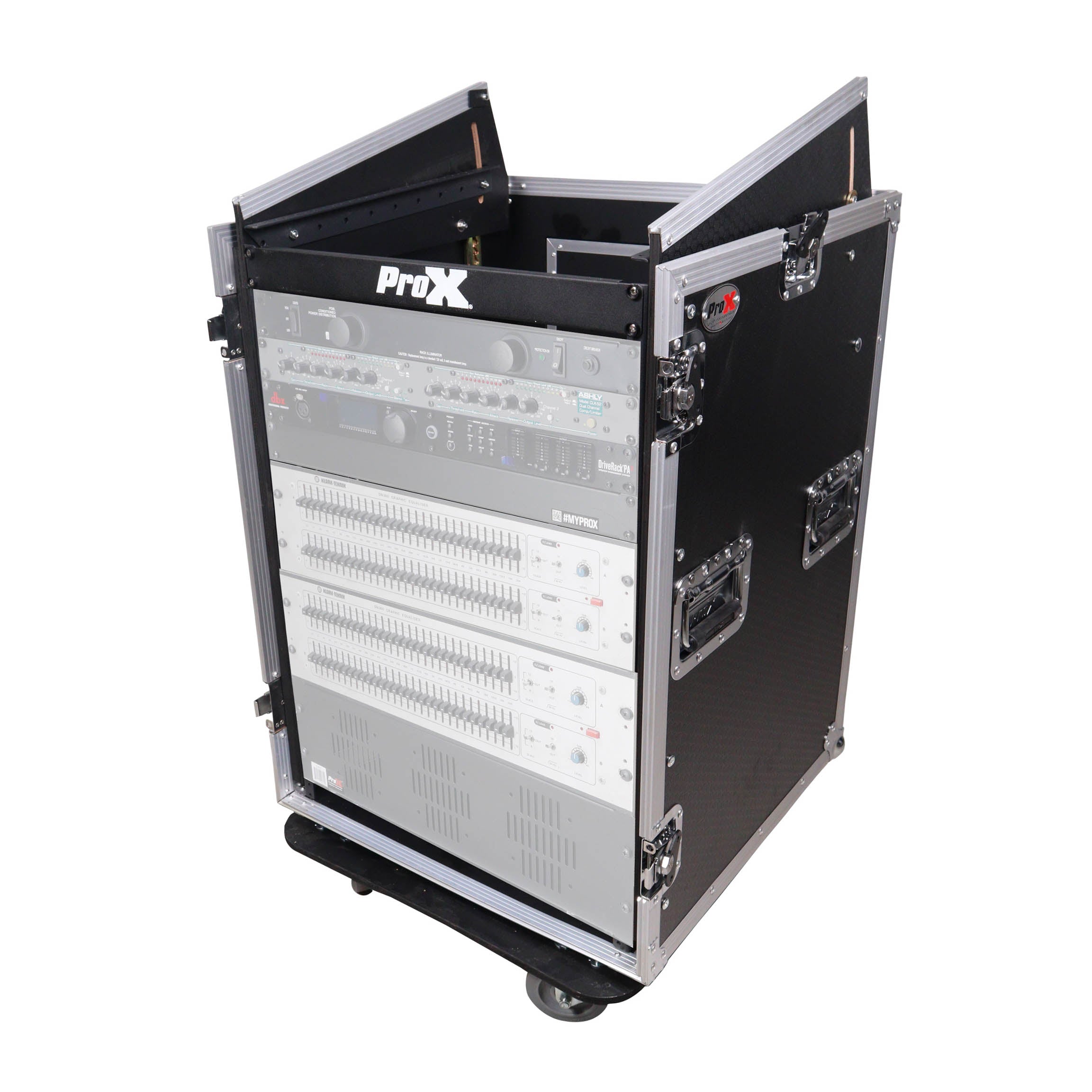 ProX 16U Vertical Rack Mount Flight Case with 10U Top for Mixer Combo Amp Rack with Caster Wheels