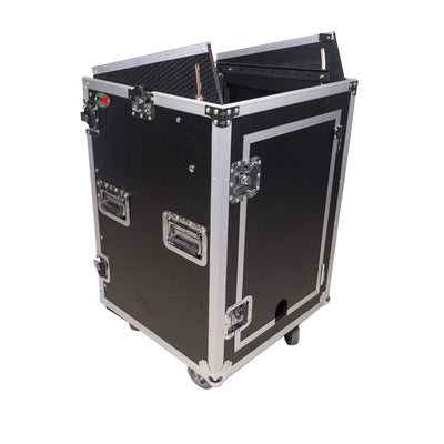 ProX 16U Vertical Rack Mount Flight Case with 10U Top for Mixer Combo Amp Rack with Caster Wheels