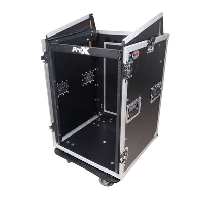 ProX 16U Vertical Rack Mount Flight Case with 10U Top for Mixer Combo Amp Rack with Caster Wheels