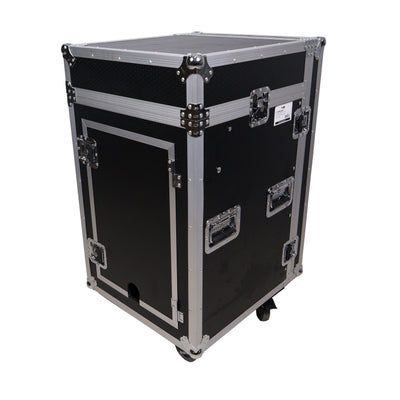 ProX 16U Vertical Rack Mount Flight Case with 10U Top for Mixer Combo Amp Rack with Caster Wheels