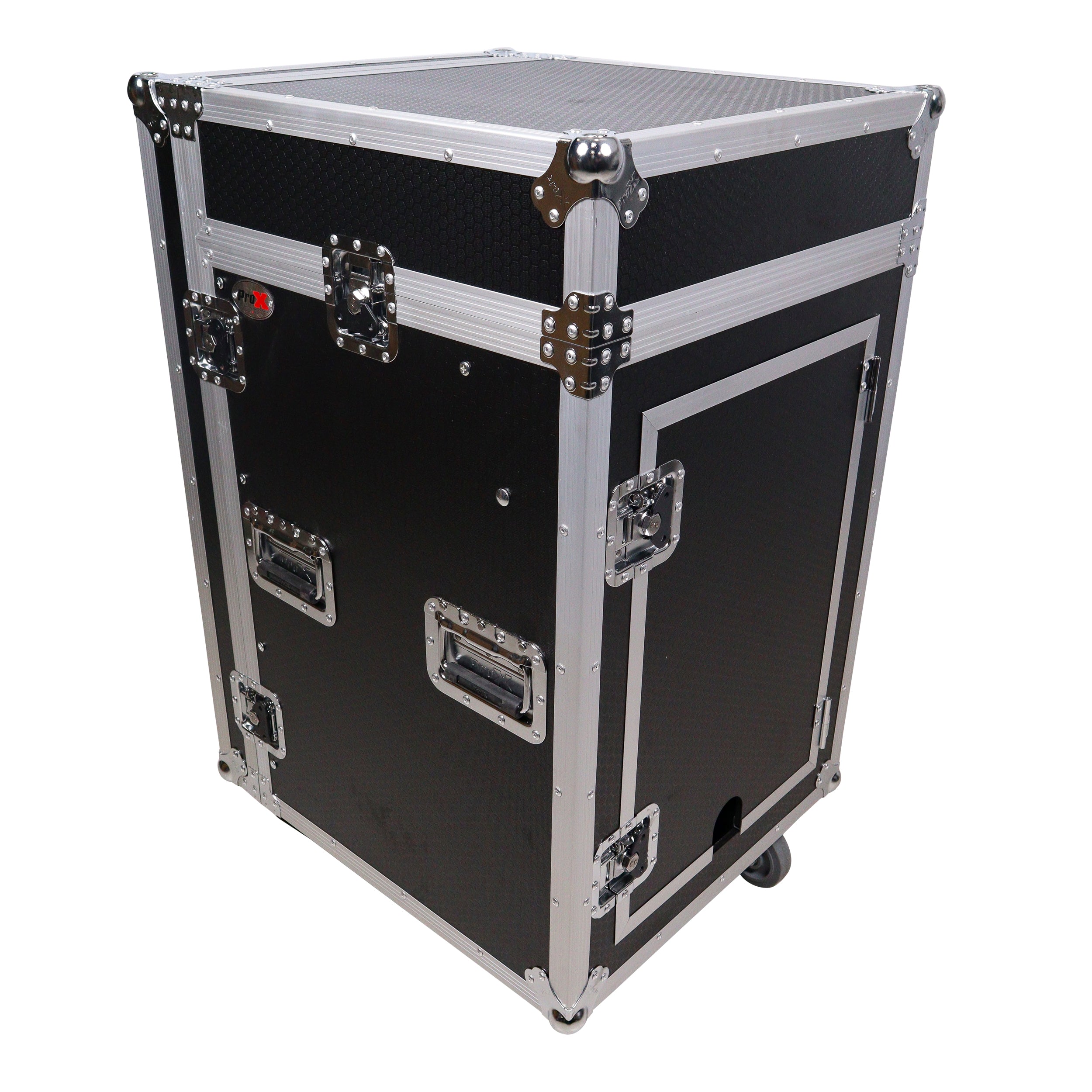 ProX 16U Vertical Rack Mount Flight Case with 10U Top for Mixer Combo Amp Rack with Caster Wheels