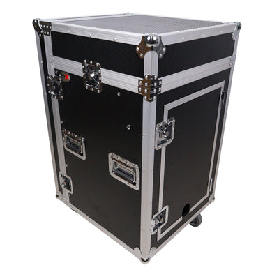 ProX 16U Vertical Rack Mount Flight Case with 10U Top for Mixer Combo Amp Rack with Caster Wheels