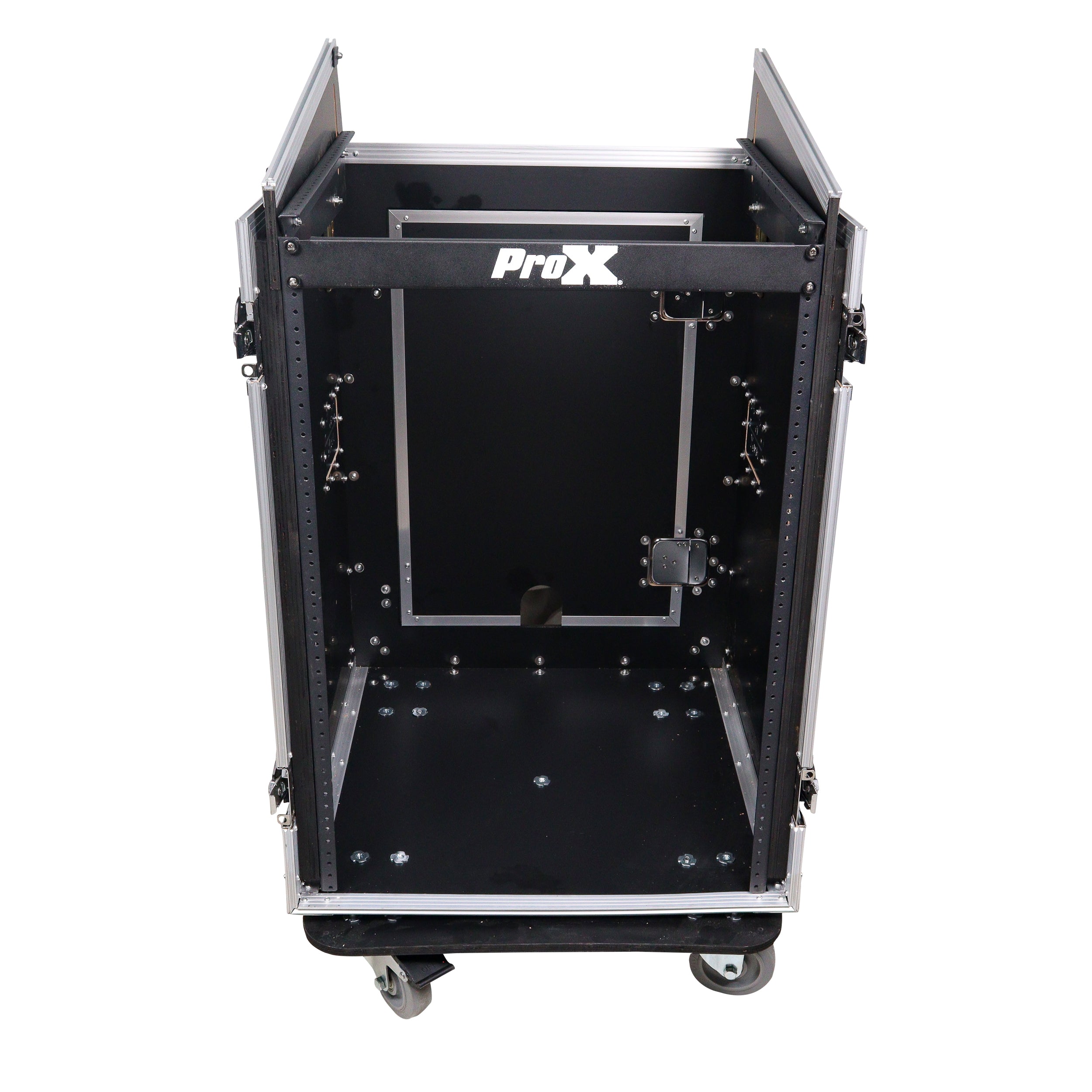 ProX 16U Vertical Rack Mount Flight Case with 10U Top for Mixer Combo Amp Rack with Caster Wheels