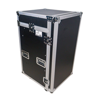 ProX 18U Vertical Rack Mount Flight Case with 10U Top for Mixer Combo Amp Rack with Laptop Shelf and Caster Wheels