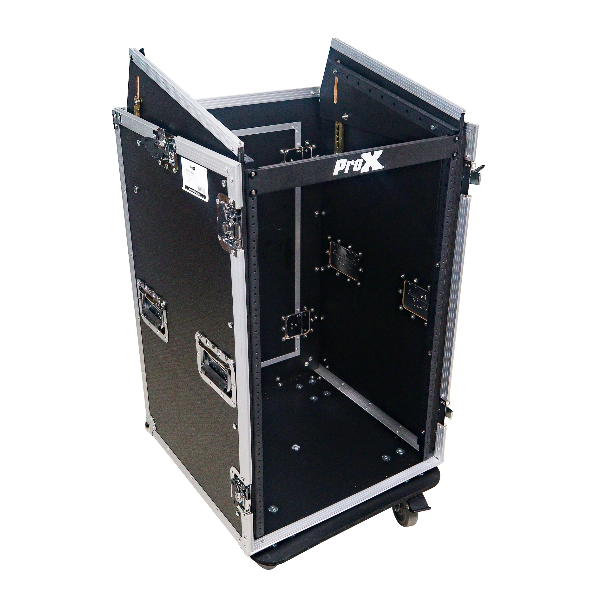 ProX 18U Vertical Rack Mount Flight Case with 10U Top for Mixer Combo Amp Rack with Laptop Shelf and Caster Wheels