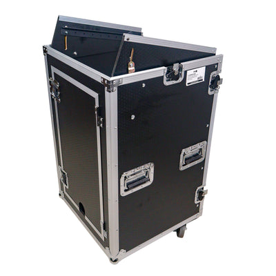 ProX 18U Vertical Rack Mount Flight Case with 10U Top for Mixer Combo Amp Rack with Laptop Shelf and Caster Wheels