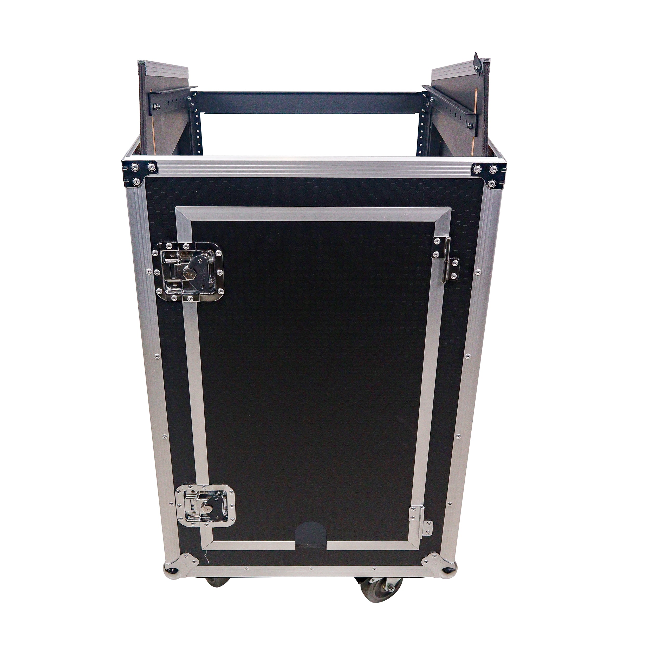 ProX 18U Vertical Rack Mount Flight Case with 10U Top for Mixer Combo Amp Rack with Laptop Shelf and Caster Wheels