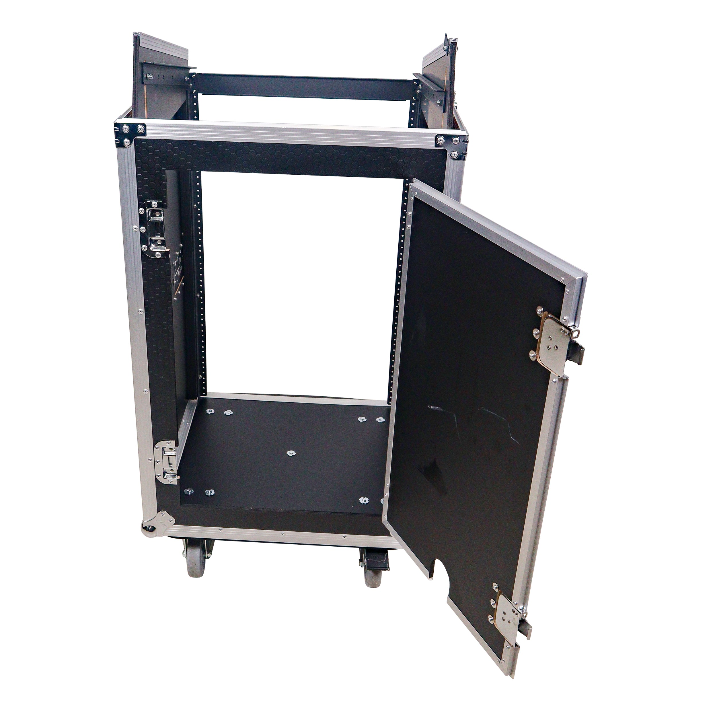 ProX 18U Vertical Rack Mount Flight Case with 10U Top for Mixer Combo Amp Rack with Laptop Shelf and Caster Wheels