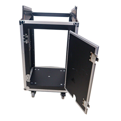 ProX 18U Vertical Rack Mount Flight Case with 10U Top for Mixer Combo Amp Rack with Laptop Shelf and Caster Wheels