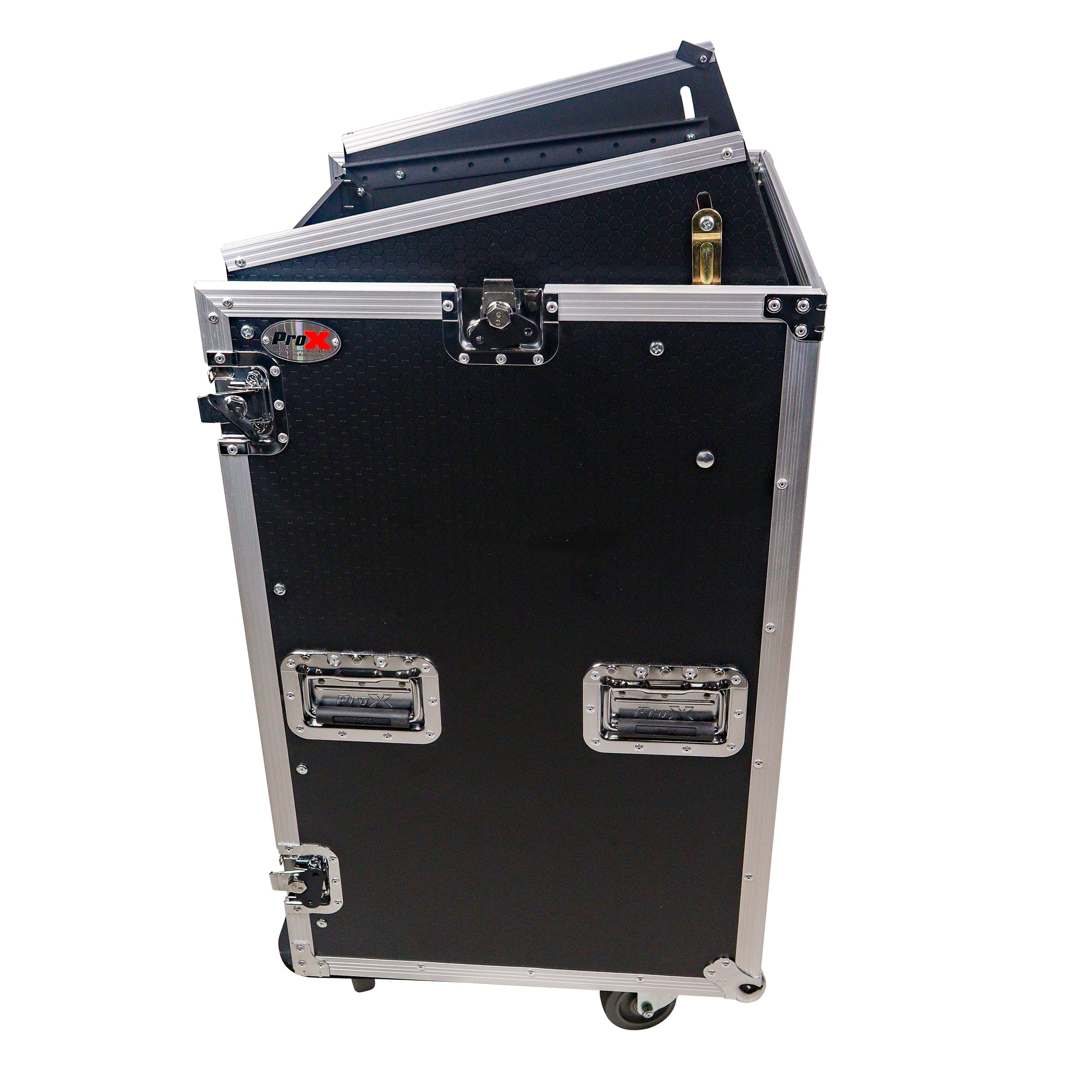 ProX 18U Vertical Rack Mount Flight Case with 10U Top for Mixer Combo Amp Rack with Laptop Shelf and Caster Wheels