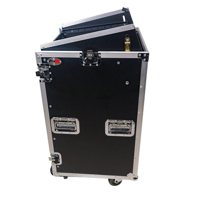 ProX 18U Vertical Rack Mount Flight Case with 10U Top for Mixer Combo Amp Rack with Laptop Shelf and Caster Wheels