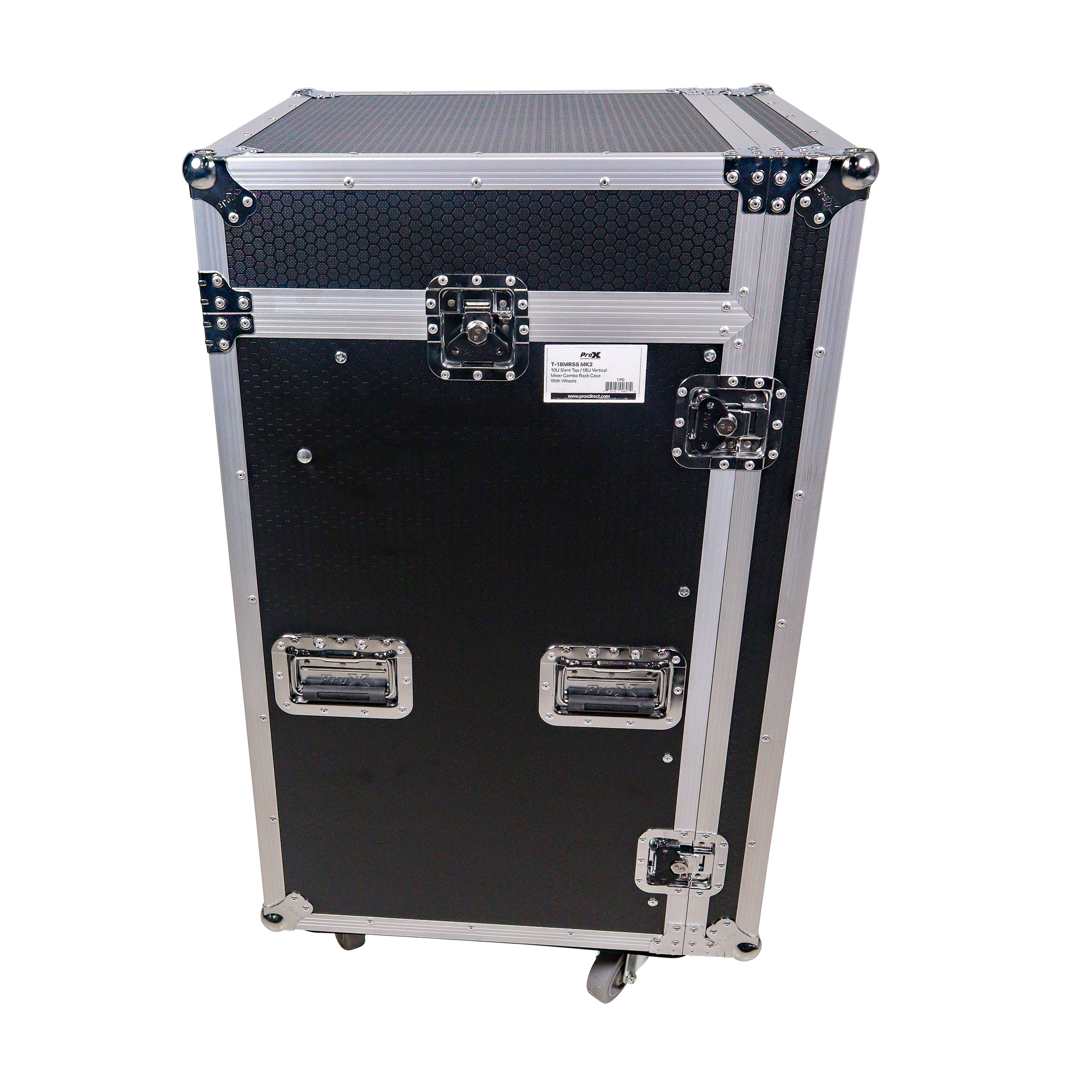 ProX 18U Vertical Rack Mount Flight Case with 10U Top for Mixer Combo Amp Rack with Laptop Shelf and Caster Wheels