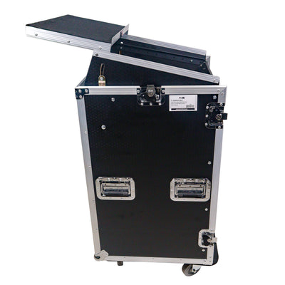 ProX 18U Vertical Rack Mount Flight Case with 10U Top for Mixer Combo Amp Rack with Laptop Shelf and Caster Wheels
