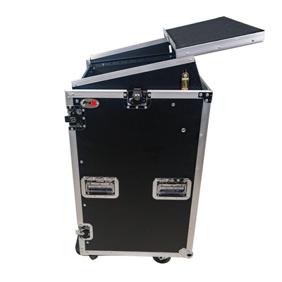 ProX 18U Vertical Rack Mount Flight Case with 10U Top for Mixer Combo Amp Rack with Laptop Shelf and Caster Wheels
