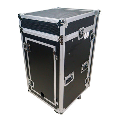 ProX 18U Vertical Rack Mount Flight Case with 10U Top for Mixer Combo Amp Rack with Laptop Shelf and Caster Wheels