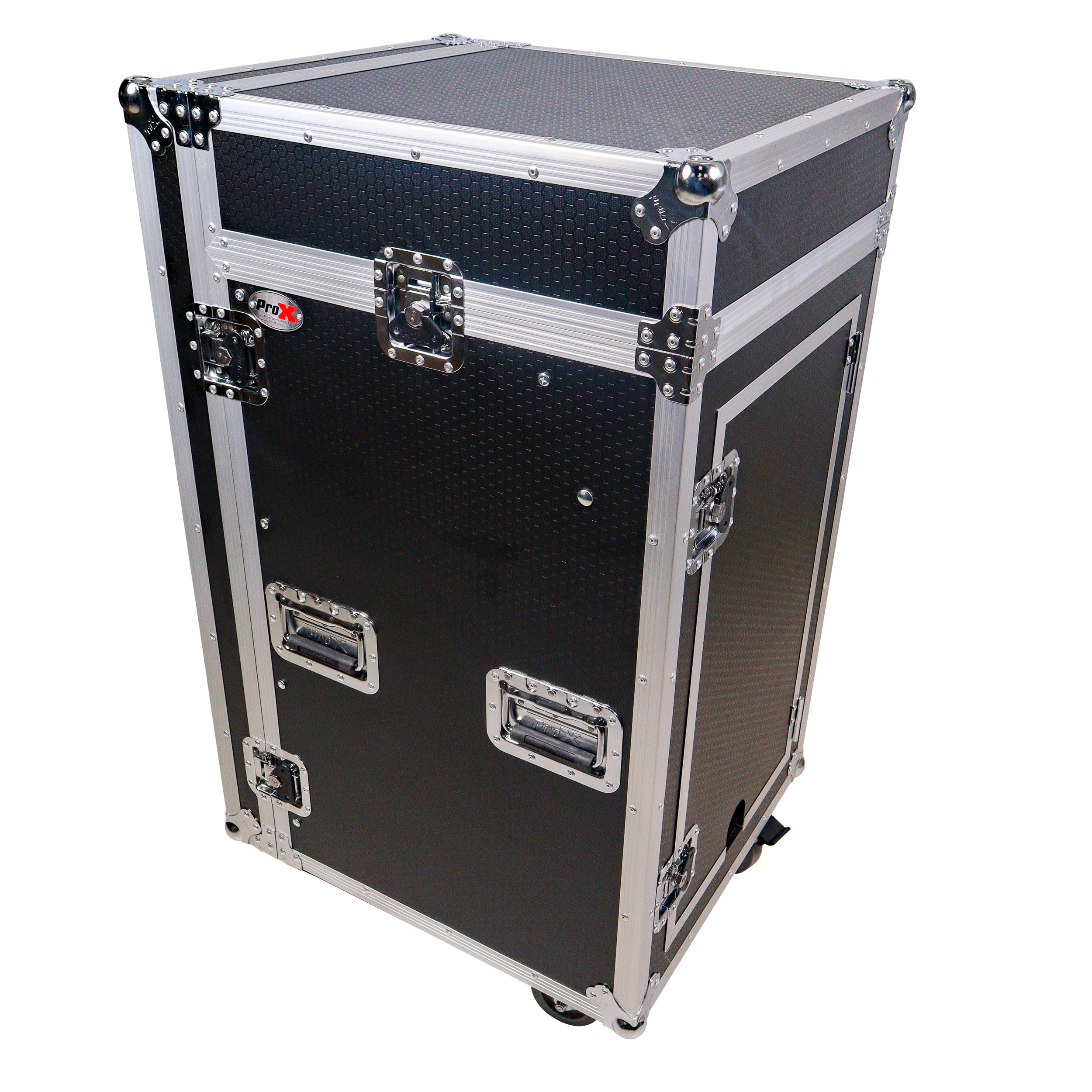 ProX 18U Vertical Rack Mount Flight Case with 10U Top for Mixer Combo Amp Rack with Laptop Shelf and Caster Wheels