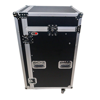 ProX 18U Vertical Rack Mount Flight Case with 10U Top for Mixer Combo Amp Rack with Laptop Shelf and Caster Wheels
