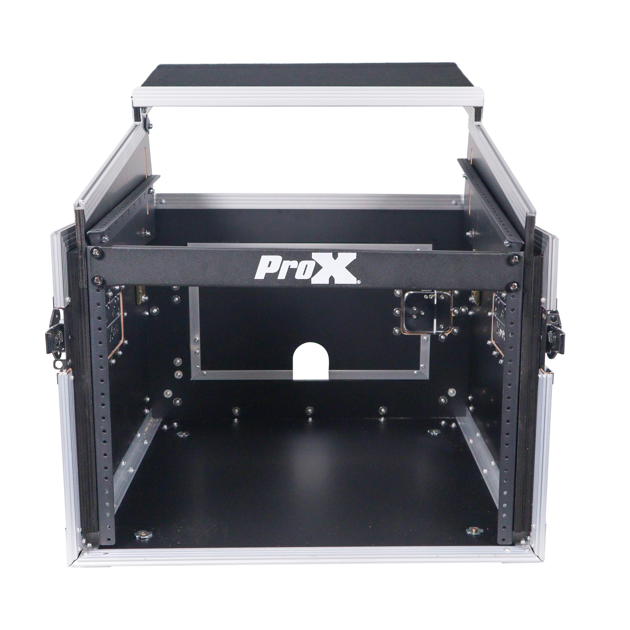 ProX 8U Vertical Rack Mount Flight Case with 10U Top for Mixer Combo Amp Rack with Laptop Shelf