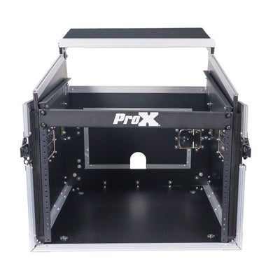 ProX 8U Vertical Rack Mount Flight Case with 10U Top for Mixer Combo Amp Rack with Laptop Shelf