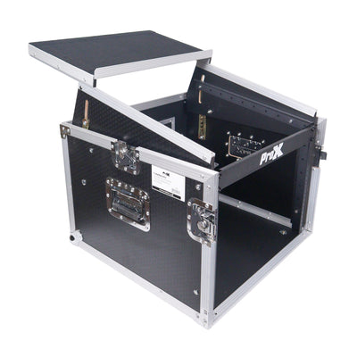 ProX 8U Vertical Rack Mount Flight Case with 10U Top for Mixer Combo Amp Rack with Laptop Shelf