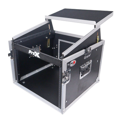 ProX 8U Vertical Rack Mount Flight Case with 10U Top for Mixer Combo Amp Rack with Laptop Shelf