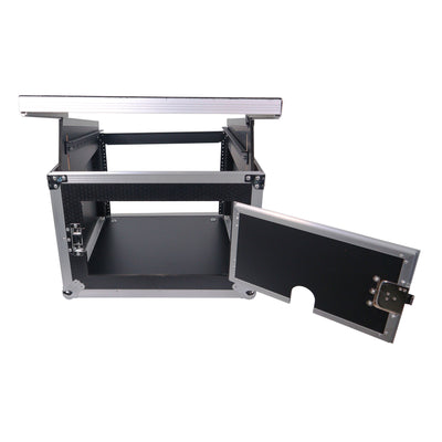 ProX 8U Vertical Rack Mount Flight Case with 10U Top for Mixer Combo Amp Rack with Laptop Shelf