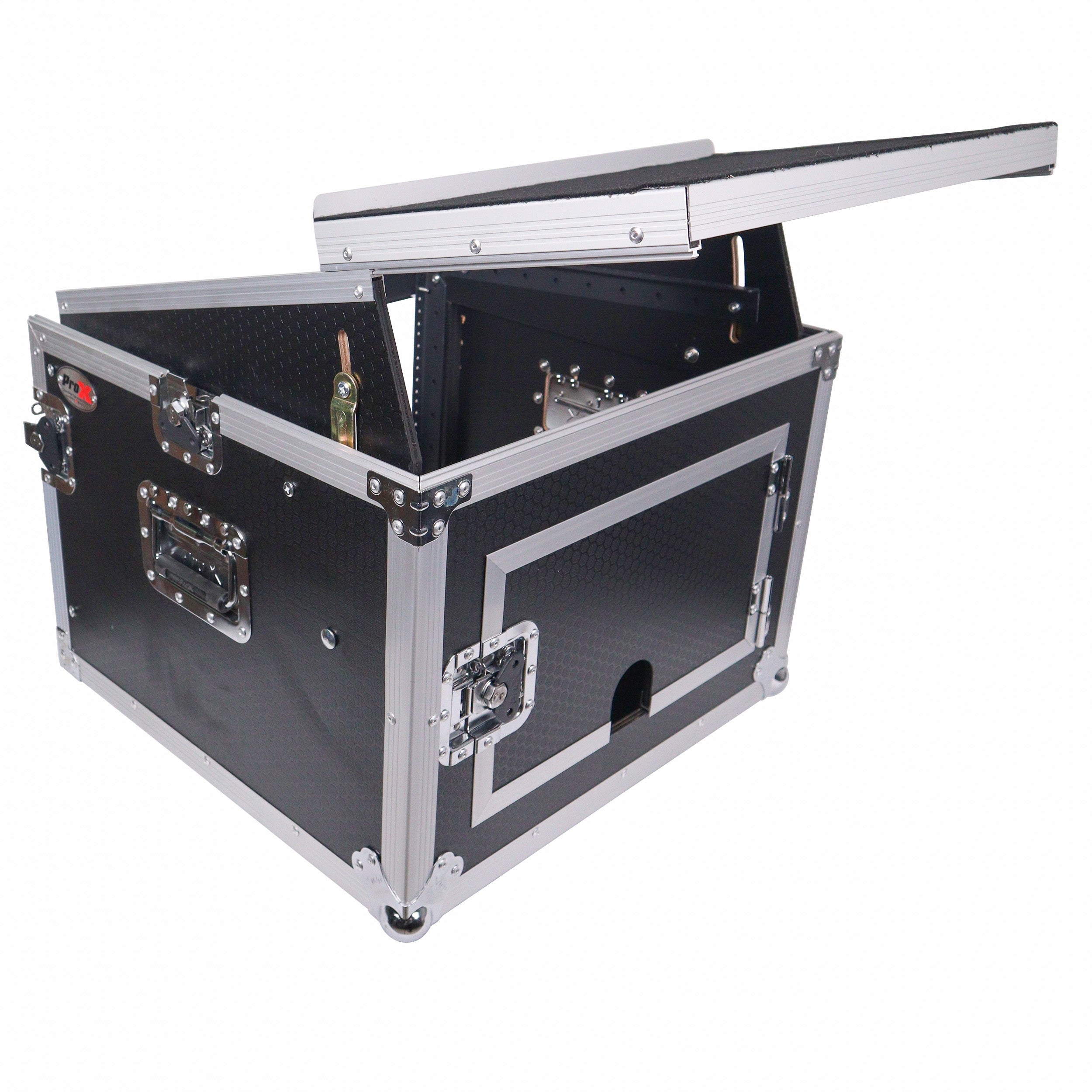 ProX 8U Vertical Rack Mount Flight Case with 10U Top for Mixer Combo Amp Rack with Laptop Shelf