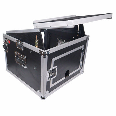 ProX 8U Vertical Rack Mount Flight Case with 10U Top for Mixer Combo Amp Rack with Laptop Shelf