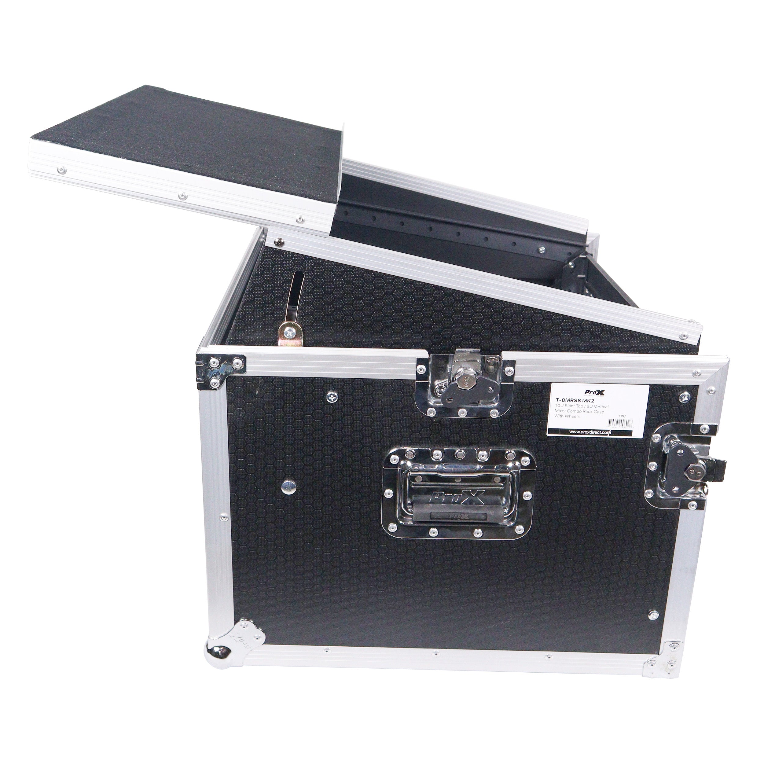 ProX 8U Vertical Rack Mount Flight Case with 10U Top for Mixer Combo Amp Rack with Laptop Shelf