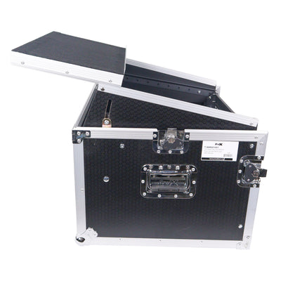 ProX 8U Vertical Rack Mount Flight Case with 10U Top for Mixer Combo Amp Rack with Laptop Shelf
