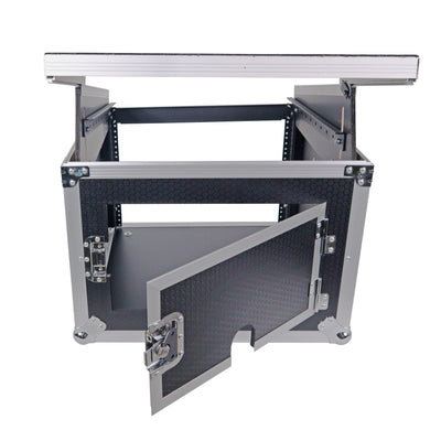 ProX 8U Vertical Rack Mount Flight Case with 10U Top for Mixer Combo Amp Rack with Laptop Shelf
