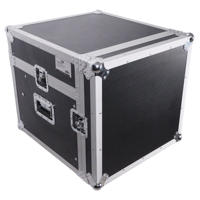 ProX 8U Vertical Rack Mount Flight Case with 10U Top for Mixer Combo Amp Rack with Laptop Shelf