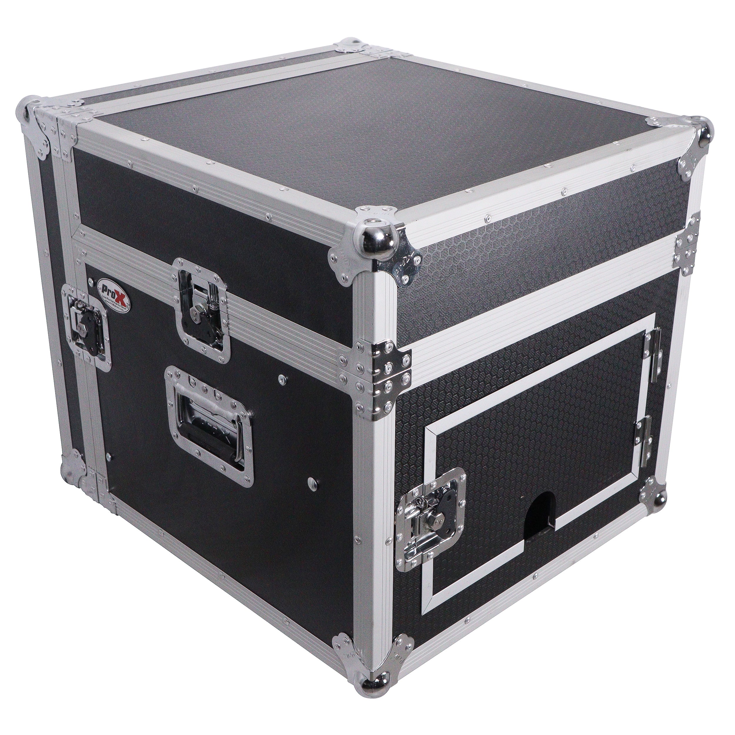 ProX 8U Vertical Rack Mount Flight Case with 10U Top for Mixer Combo Amp Rack with Laptop Shelf
