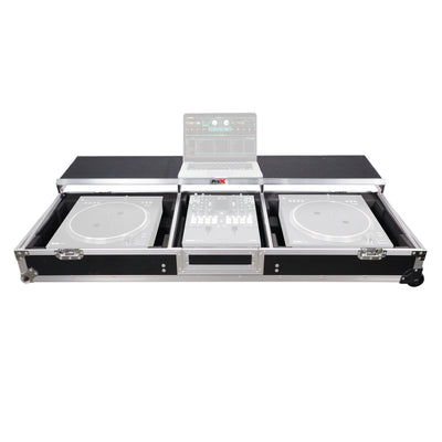 ProX DJ Coffin Flight Case for (2) 1200 Style Turntables 10-inch 12-inch Mixers with Sliding Laptop Shelf and