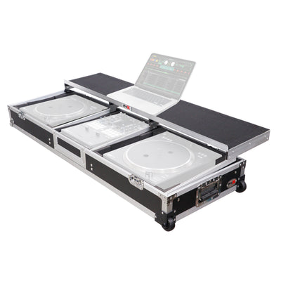 ProX DJ Coffin Flight Case for (2) 1200 Style Turntables 10-inch 12-inch Mixers with Sliding Laptop Shelf and