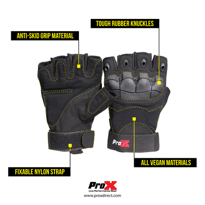 ProX X-GRIPZ Hard Rubber Knuckle Fingerless Gloves - For Truss and Stage Performance