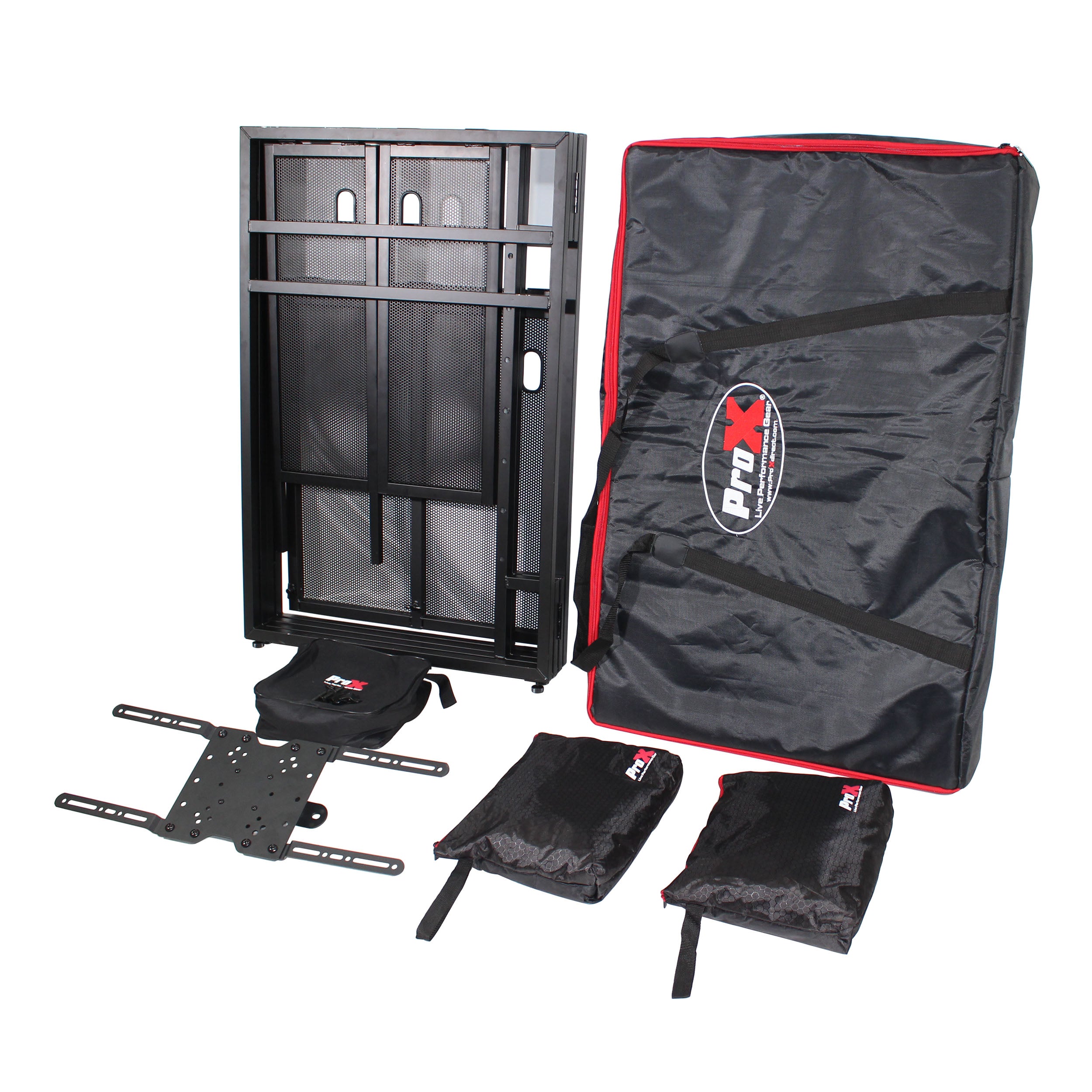 ProX MESA MEDIA MK2 DJ Facade Table Workstation Includes TV Bracket Mount White & Black Scrims and Carry Bag