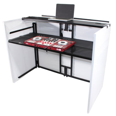 ProX MESA MEDIA MK2 DJ Facade Table Workstation Includes TV Bracket Mount White & Black Scrims and Carry Bag